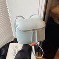 Mini light blue litchi pattern crossbody bag with double zippers and slim shoulder strap - Blue