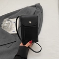 Sac bandoulière noir pour téléphone en cuir grainé avec bouton pression argenté chic - Noir sans Pendentif