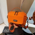 Japanese style bright orange mini crossbody bag with top handle and nylon shoulder strap - Orange