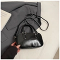 Chic black glossy bowling bag with dual handles and adjustable shoulder strap - Black without Pendant