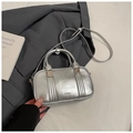 Chic metallic silver bowling bag with KOSSK logo and adjustable shoulder strap - Silver No Pendant