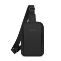 Matte black crossbody chest bag with adjustable strap and embossed sports logo - Black