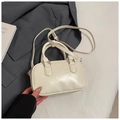 Creamy white leather Boston handbag with top handles and adjustable shoulder strap - White Without Pendant