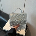 Silver quilted crossbody bag with rhinestone star detail and elegant metal chain strap - Silver