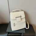 Chic beige solid color handbag with chain detail and adjustable strap for women - Off White