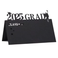 2025 graduation table card with laser-cut doctoral cap and silhouette design - Black 2025