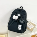 Minimalist black waterproof backpack for women with plush cat pendant and star sub-bag - With Charm / Black