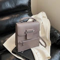 Taupe minimalist faux leather handbag with silver chain detail and top handle - Khaki