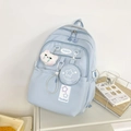 Light blue water-resistant backpack with plush cat charm and star mini pouch - With Charm / Blue