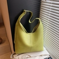 Lime green textured PU leather large hobo shoulder bag with adjustable strap and silver hardware - Green