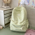 Light green and white plaid school backpack with lace stripes and large main compartment - Green Without Pendant