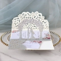 3D laser cut silver glitter wedding invitation card with rose arch and couple silhouette - Silver Glitter