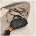 Black litchi grain bowling bag with dual top handles and detachable shoulder strap - Black
