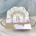 3D laser cut wedding invitation with golden glitter arch and rose floral patterns - Light Gold Glitter