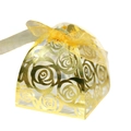 Gouden lasergesneden bruiloft snoepdoos met rozenpatroon en elegant organza lint voor gasten - Reflecterend Goud