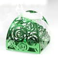 Boîte à bonbons verte découpée au laser avec motif rose et ruban blanc pour mariages - Vert Réfléchissant Double Face