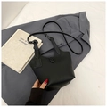 Black litchi pattern leather bucket bag with top handle and adjustable shoulder strap - No Pendant / Black