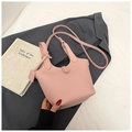 Pink lychee grain leather bucket bag with top handle and adjustable shoulder strap - No Pendant / Pink
