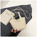 Chic cream white bucket bag with litchi texture and adjustable shoulder strap for women - No Pendant / White