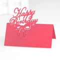 Detailed laser-cut Happy Birthday seating card in red paper with bow design - Pearlescent Red