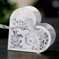 White laser cut butterfly heart wedding favor box with pearl paper and white ribbon - White