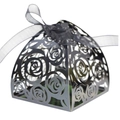 Boîte à bonbons découpée au laser avec motif rose et ruban gris pour mariages et fêtes - Noir Réfléchissant