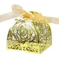 Elegante goldene lasergeschnittene Rosen-Süßigkeitenbox mit Organzaband für Hochzeiten - Gold