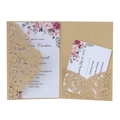 Eleganti inviti di nozze blu scuro con rosa intagliata al laser e scheda RSVP inclusa - Beige Oro