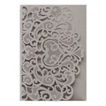 Close-up of laser-cut floral patterns on pearlescent grey wedding invitation card - Silver Charcoal