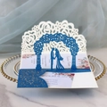 Blue glitter laser-cut pop-up wedding invitation with hollow rose arch and couple silhouette - Glitter Royal Blue