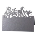 Laser-cut black cardstock place card with detailed Halloween silhouette and glitter finish - Silver Charcoal