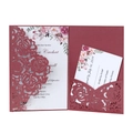 Set di inviti matrimonio bordeaux tagliati al laser con motivi floreali e RSVP - Rosso scuro