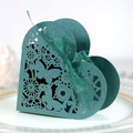 Close-up of laser-cut butterfly and floral patterns on dark green heart-shaped candy box - Pearlescent Dark Green