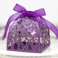 Detail of laser-cut butterfly gift box in purple pearlescent paper with ribbon bow - Dark Purple