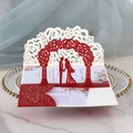 Detailed laser-cut 3D wedding invitation featuring red glitter roses and couple silhouette - Glitter Red