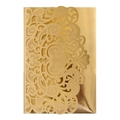 Golden laser-cut wedding invitation card with intricate floral scrollwork pattern - Reflective Gold