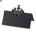 Halloween place cards with laser-cut black castle and skull design for party table decor - Black
