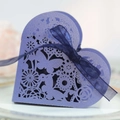 Close-up of laser-cut butterfly floral patterns on purple pearlescent heart gift box - Sapphire Blue