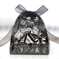 Macro shot of black laser-cut butterfly gift box with delicate organza ribbon detail - Black