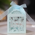 Close-up of light blue laser-cut gift box with Thank You cutout and satin ribbon bow - Pearl Pale Blue