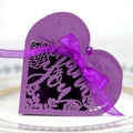 Purple heart-shaped laser-cut gift boxes with Thank You script and organza ribbons - Deep purple