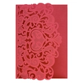 Detailed laser-cut floral pattern on deep red textured cardstock for wedding invitations - Pearlescent Red