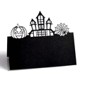 Segnaposto nero per Halloween intagliato al laser con zucca e castello stregato - Nero