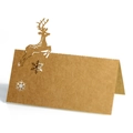 Detailed laser-cut reindeer and snowflake hollow design on brown kraft paper place card - Kraft Paper Color