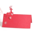 Detail of red laser-cut Christmas reindeer name card with intricate snowflake patterns - Pearlescent Red