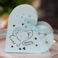 Scatola porta confetti cuore azzurro con intaglio di elefante e nastro di seta blu - Blu Chiaro Perlato