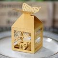 Detail of laser-cut golden Happy Birthday favor box with glitter butterfly topper - Gold
