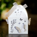 Elegant white laser-cut butterfly gift box with silk ribbon for weddings and parties - White