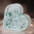 Light blue heart-shaped laser cut candy gift box with floral patterns and ribbon - Pearl Pale Blue
