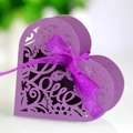 Detail of laser-cut purple heart gift box with LOVE text and silk ribbon bow - Dark Purple